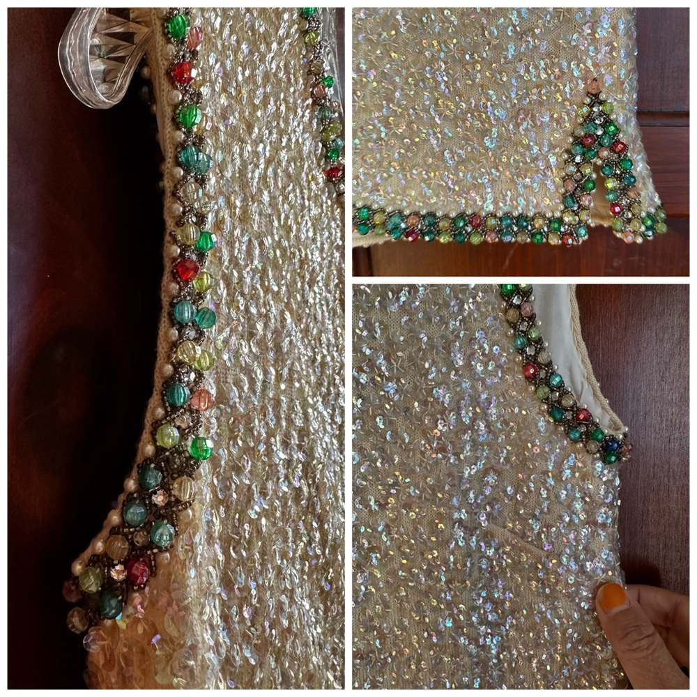 VINTAGE SEQUINED BEADED-TRIMMED SLEEVELESS TOP - Picture 4 of 8